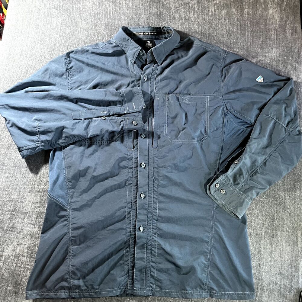 Kuhl Invoke Shirt Mens XL Blue Roll Tab Long Sleeve Vented Fishing Outdoors